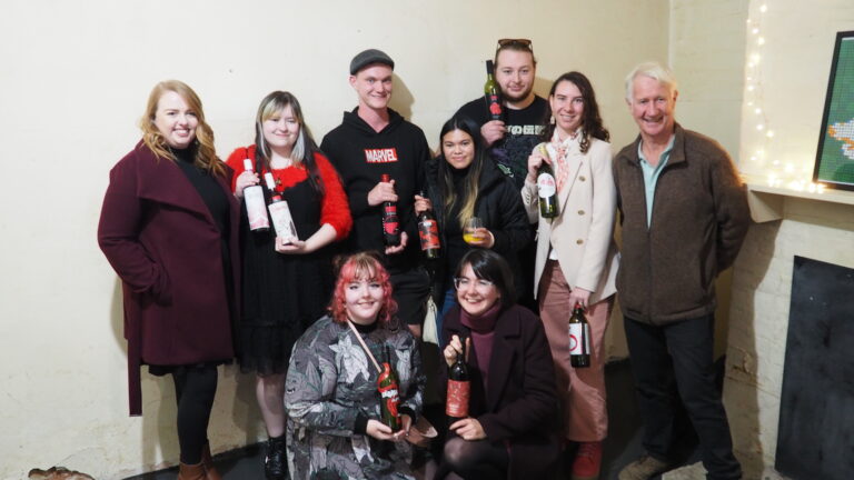 Interns with mentor Kira Tucker from KH Studio, and client Peter Dredge from Red Edge Wine