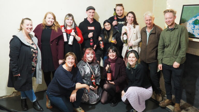 Interns with mentor Kira Tucker from KH Studio, and client Peter Dredge from Red Edge Wine, and the Youth Take Over Team