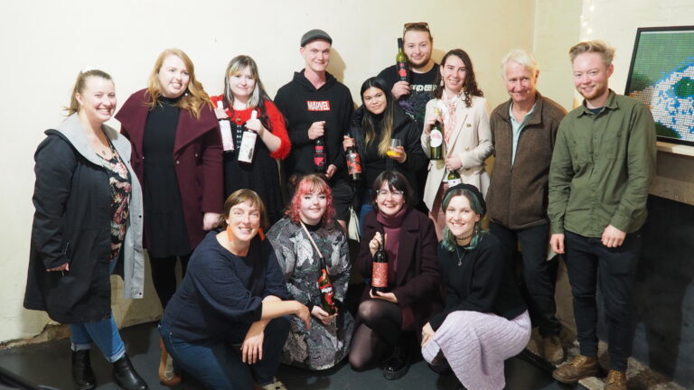 Interns with mentor Kira Tucker from KH Studio, and client Peter Dredge from Red Edge Wine, and the Youth Take Over Team